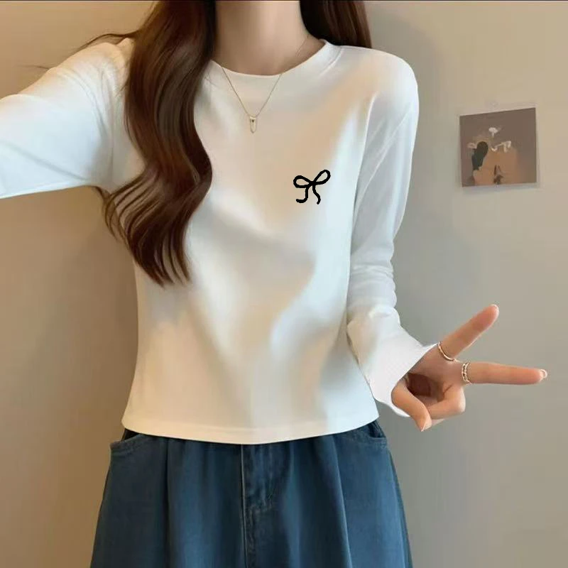 小众新款正肩长袖t恤2025秋冬休闲减龄修身显瘦加绒保暖女士上衣
