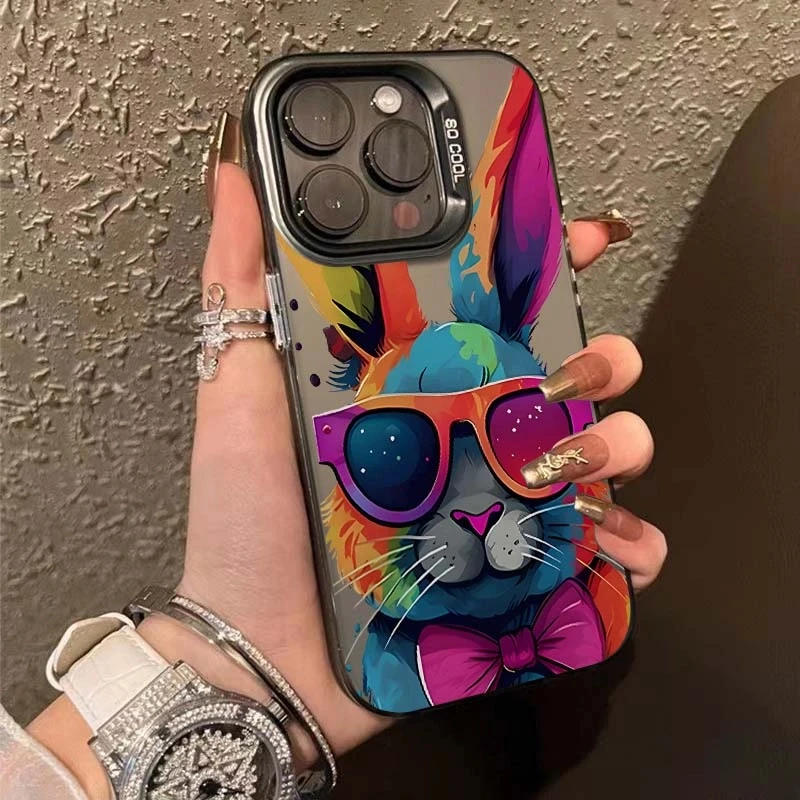 墨镜兔适用苹果16promax彩银iPhone15pro手机壳14/13/12/11磨砂