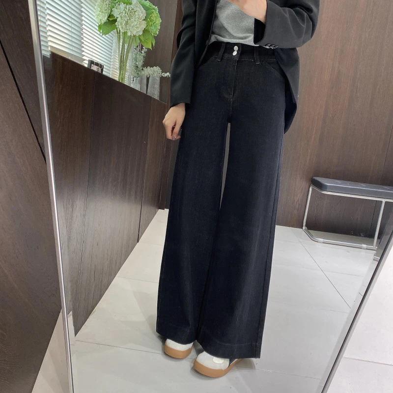 IMFLY金小金自制女装 牛仔裤DYK2511春季两粒扣高腰阔腿长裤子