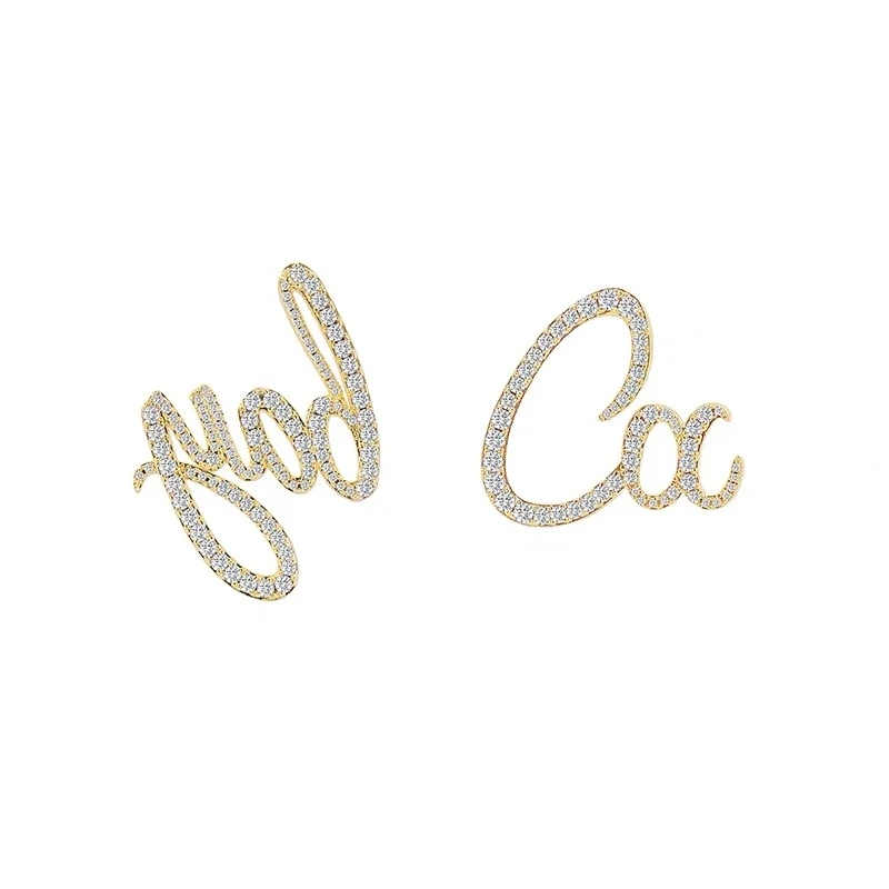 铜合金耳饰 满钻超闪耳钉小众设计感轻奢高级字母耳环cocbay同款