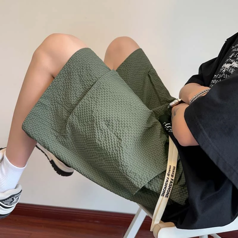 泡泡格速干篮球短裤男夏季薄款oversize美式高街大口袋工装五分裤