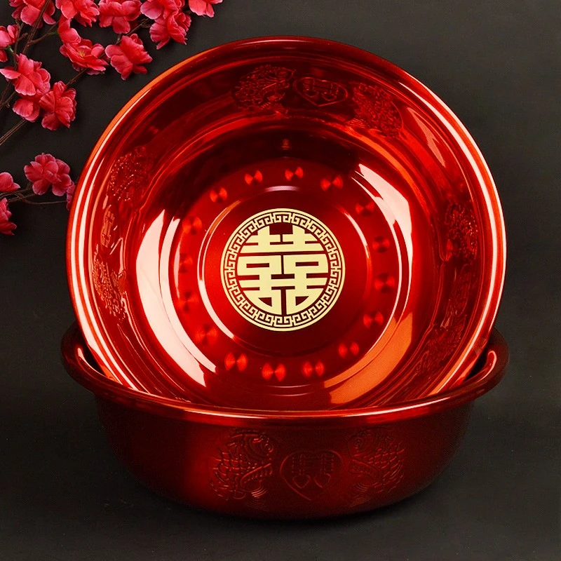 结婚女方陪嫁喜盆套装高档喜盆红盆红盆子洗脸盆新娘嫁妆婚礼婚庆