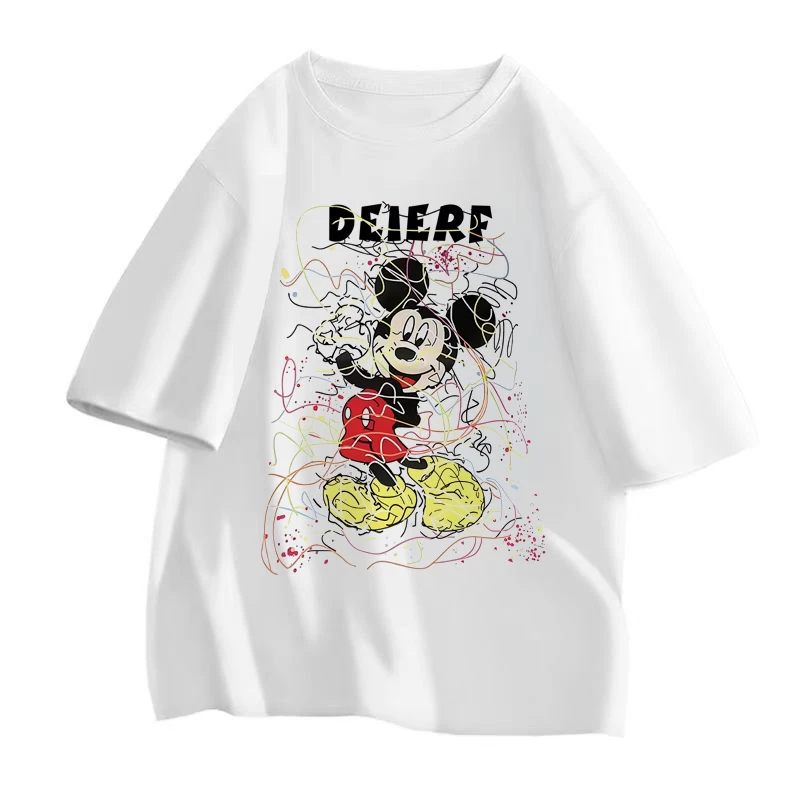 100棉情侣半袖纯棉t恤白色休闲夏季宽松印花圆领卡通黑色上衣百搭