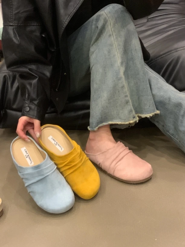 复古森系小众百搭勃肯鞋女2025年春季新款懒人一脚蹬包头半拖单鞋