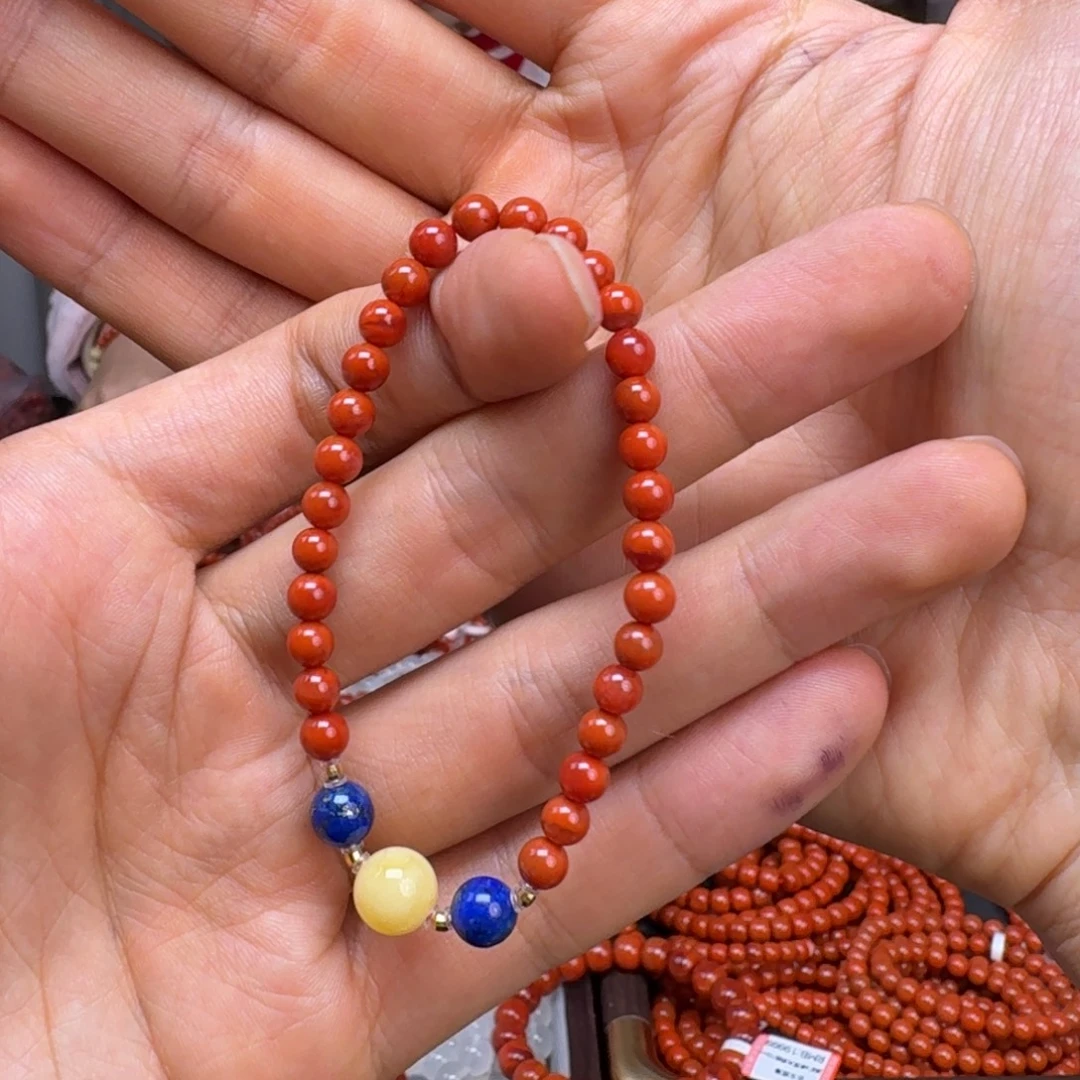 7***月南红玛瑙未镶嵌手串原矿柿子红5mm设计款