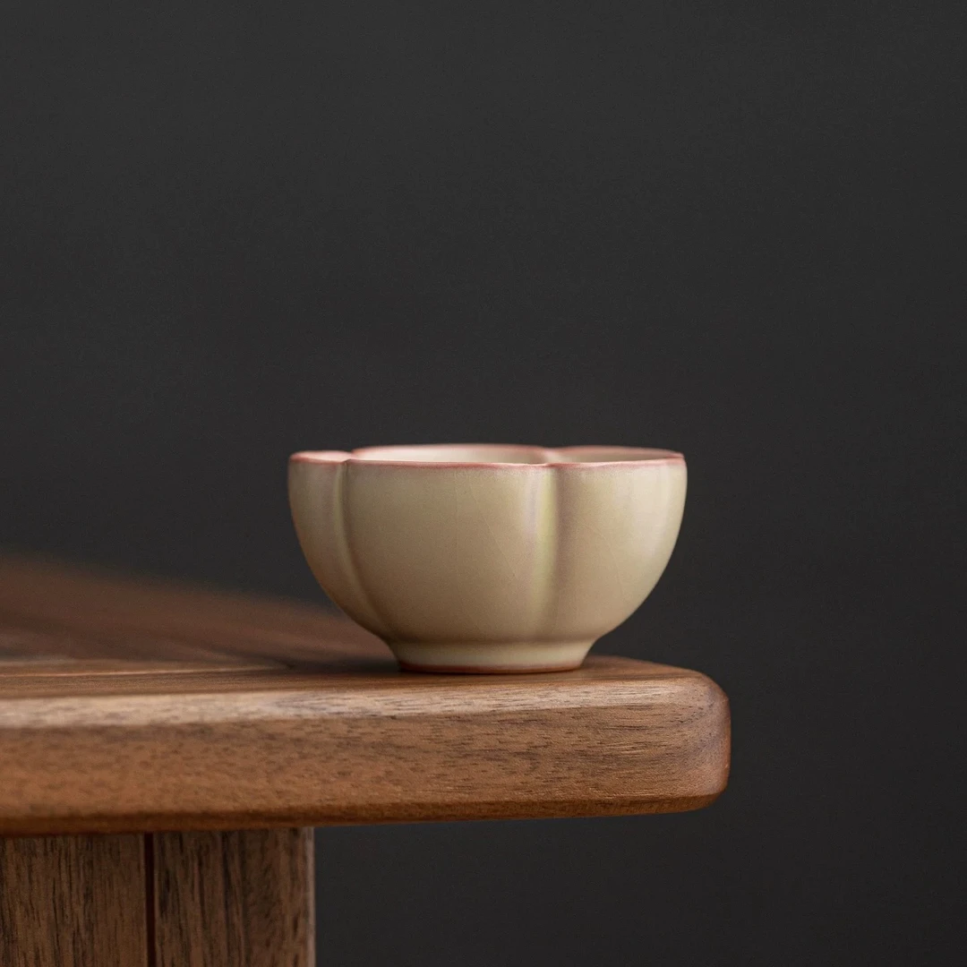 古道源 梅花汝窑开片可养花瓣品茗杯功夫茶具大容量喝茶杯主人杯