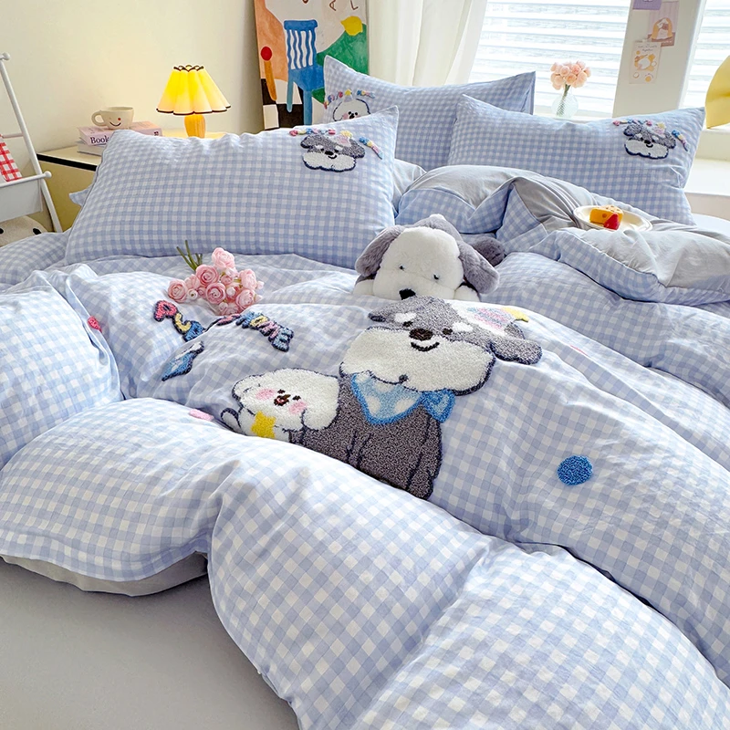 卡通爆款A类水洗棉云朵棉可爱毛巾绣学生宿舍水洗棉四件套女孩子