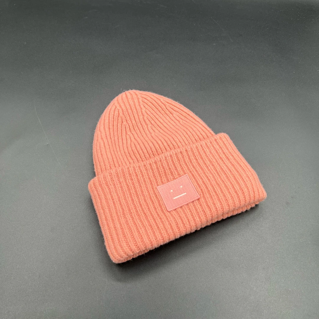 95新 Acne studio jp828 605126 Acne 粉色徽标刺绣针织帽 56cm
