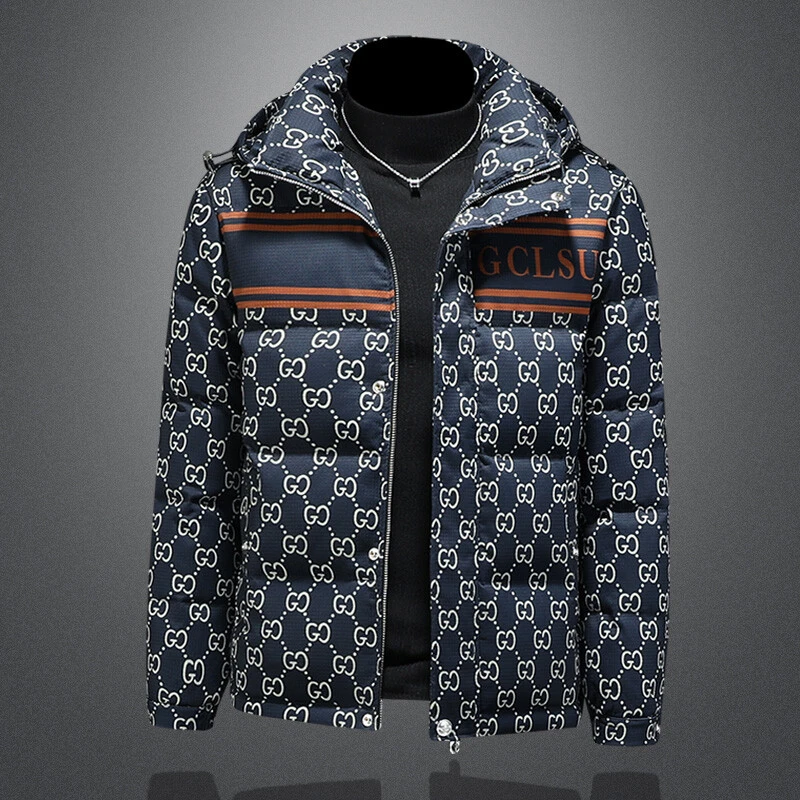 2025冬季新款连帽印花羽绒服男外套加厚潮牌时尚休闲男士保暖外套