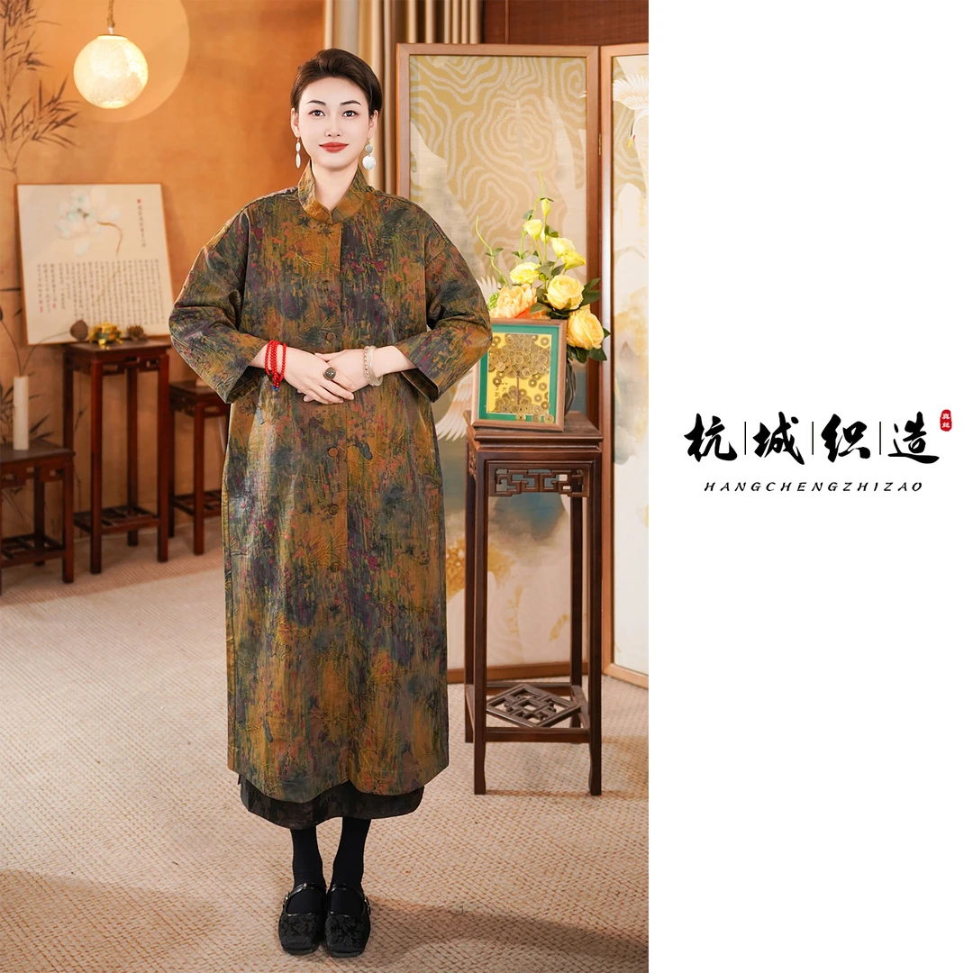 花锦油绸香云纱长款外套