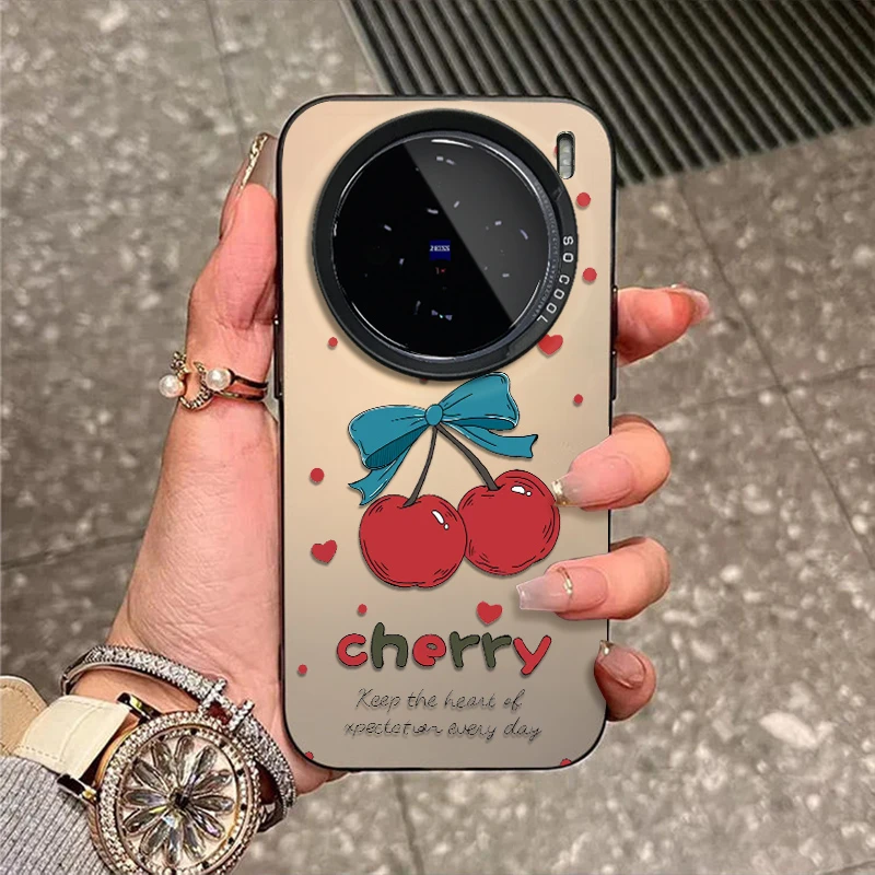爱心樱桃适用vivox200pro手机壳x100新款x90校园x80防摔x70彩银