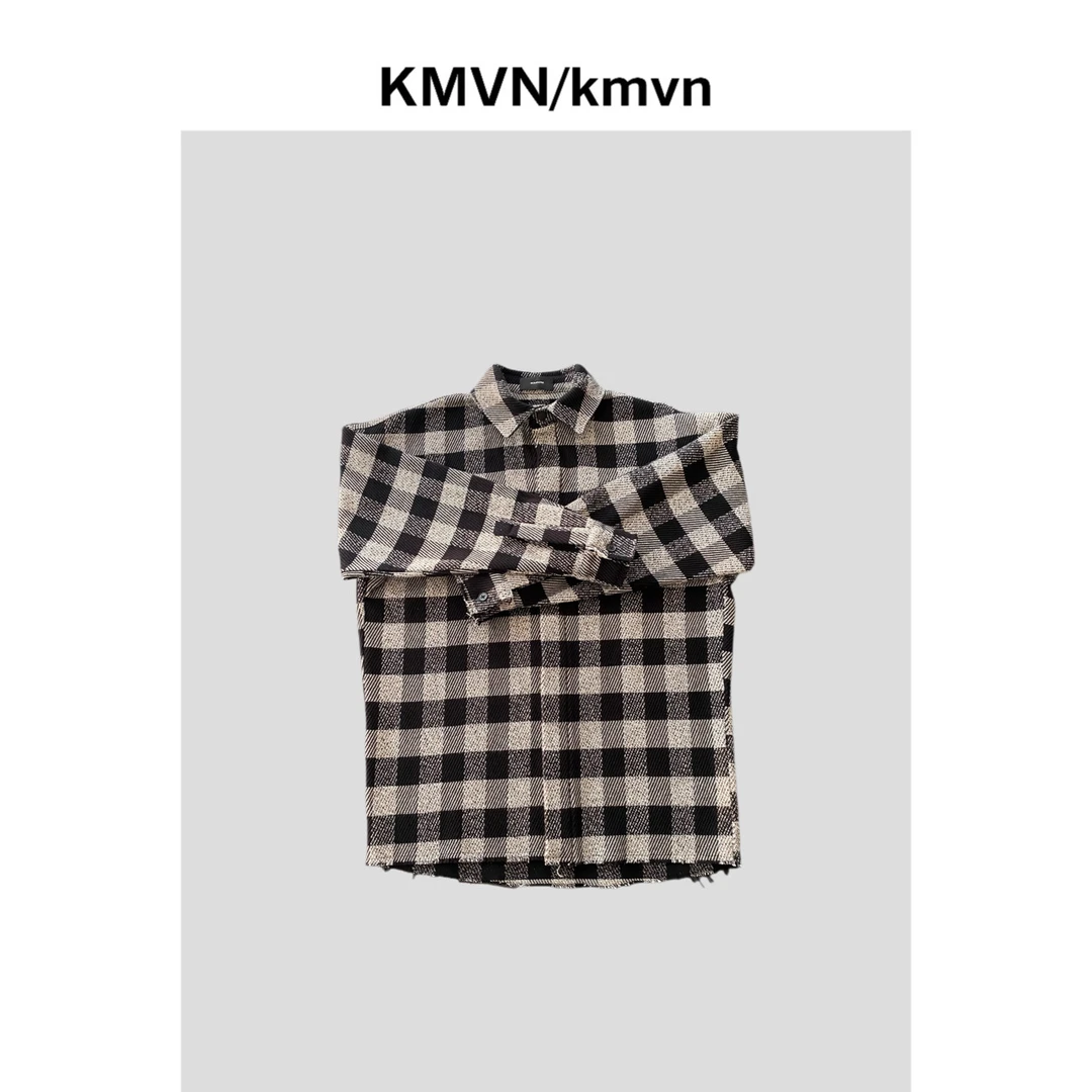 【叠格】2024秋季简约复古黑白格子棉质设计师款长袖衬衫