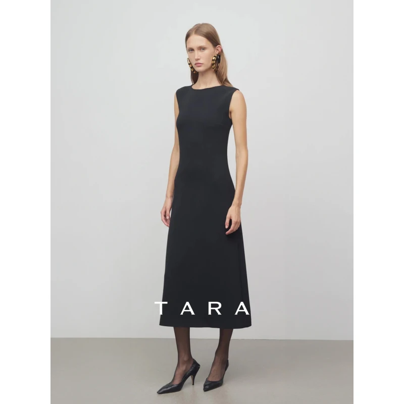 TARA|连衣裙ROW同源25SS进口面料短袖修身气质通勤小黑裙通勤长裙