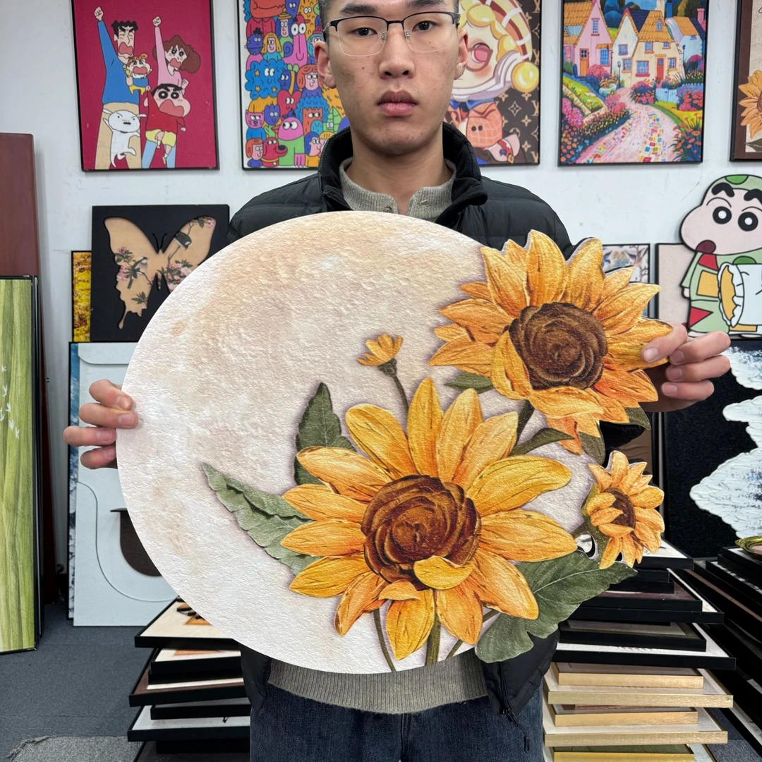 砂岩BB异形雕刻花卉向日葵客厅餐厅背景装饰画