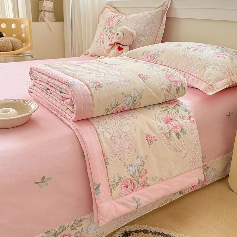 夏季里外全棉被子夏被薄款纯棉可机水洗空调被四件单双人夏凉被套