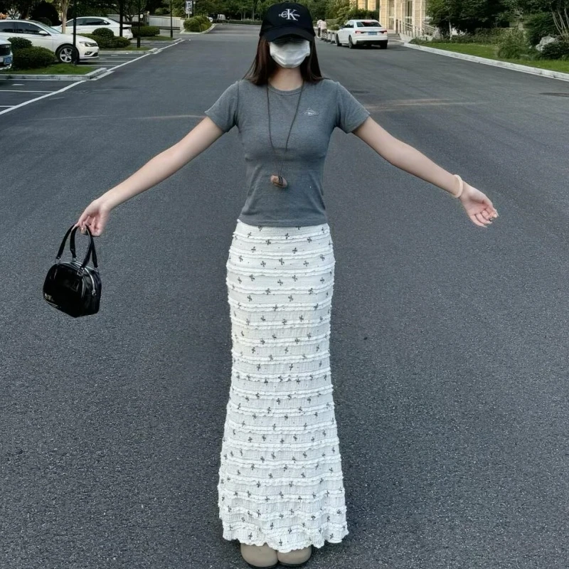 高个子超长版韩系碎花高腰半身裙175加长修身蝴蝶印花气质鱼尾裙
