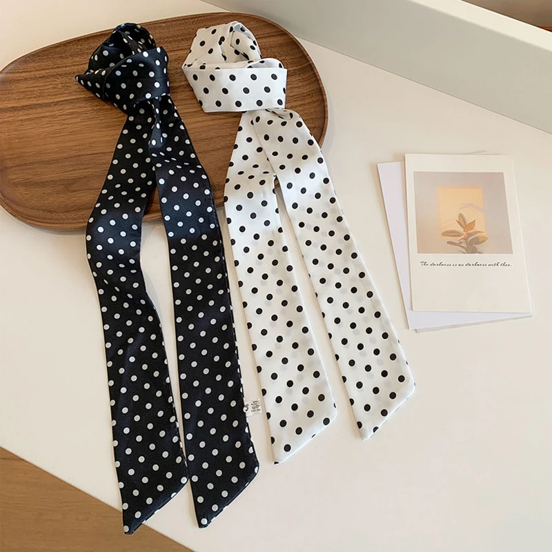 鱼鲨鲨黑白波点小长条发带丝巾女围巾飘带绑包系脖领巾头巾腰带