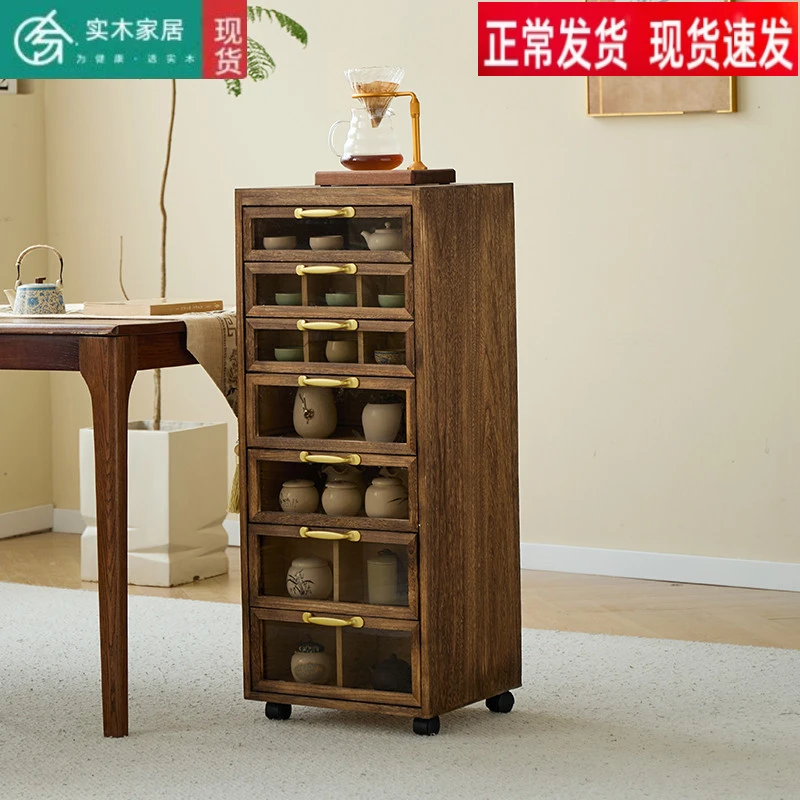 实木牙科柜茶具柜收纳柜首饰文玩整理柜多层抽屉可视玻璃移动角柜