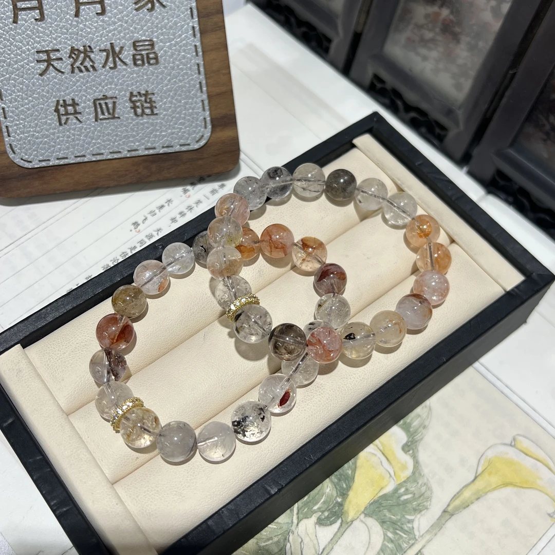 【月月家】L061天然水晶 原创黑金超手串 多样性发其一