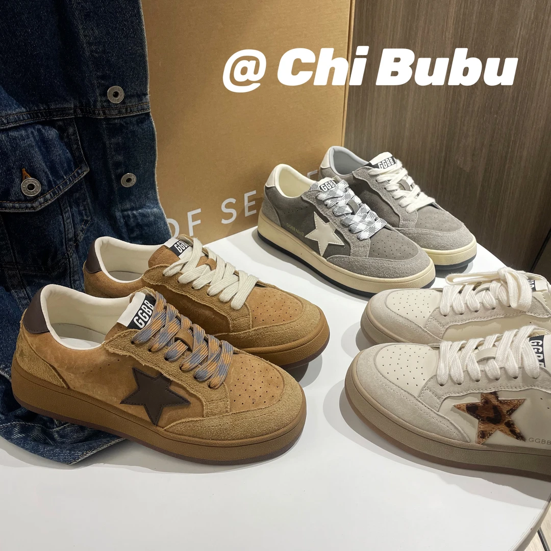 CHIBUBU新款时尚小众韩系复古星星板鞋潮鞋真皮女鞋