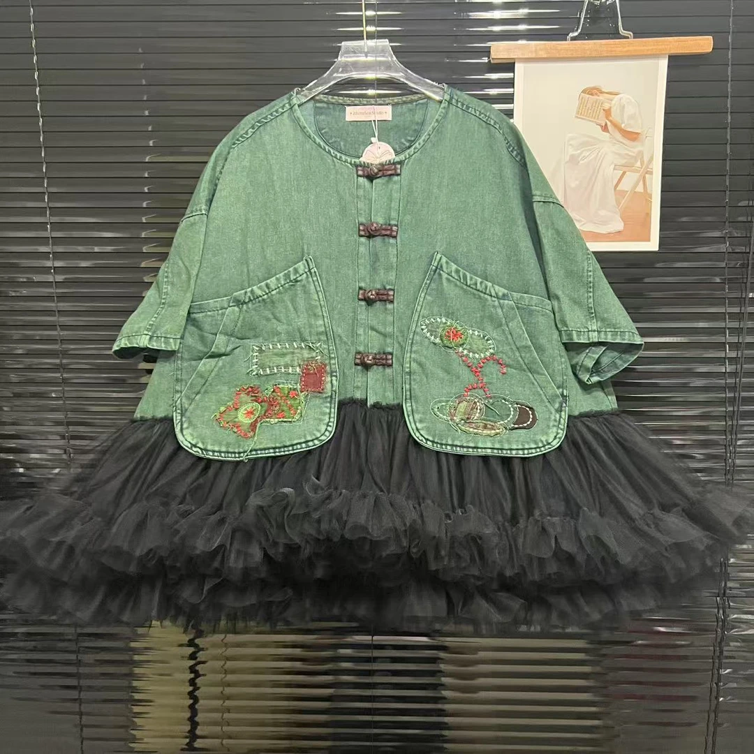 5007【高定系列】设计师新款拼接纱纱夏季短袖女装连衣裙