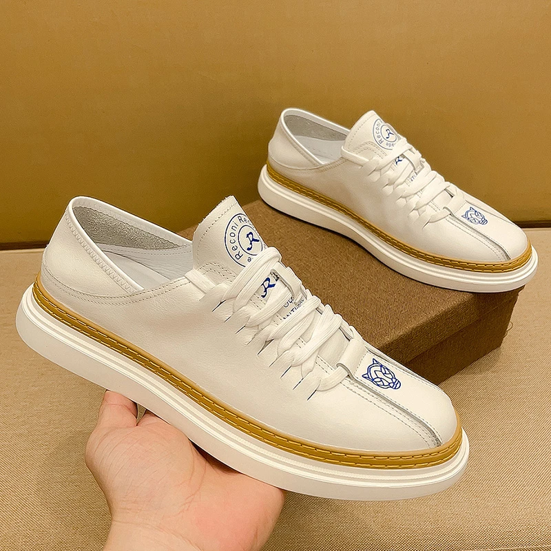 SCAVIOLA真皮小白鞋2025秋季时尚欧洲站虎头低帮男鞋百搭休闲板鞋