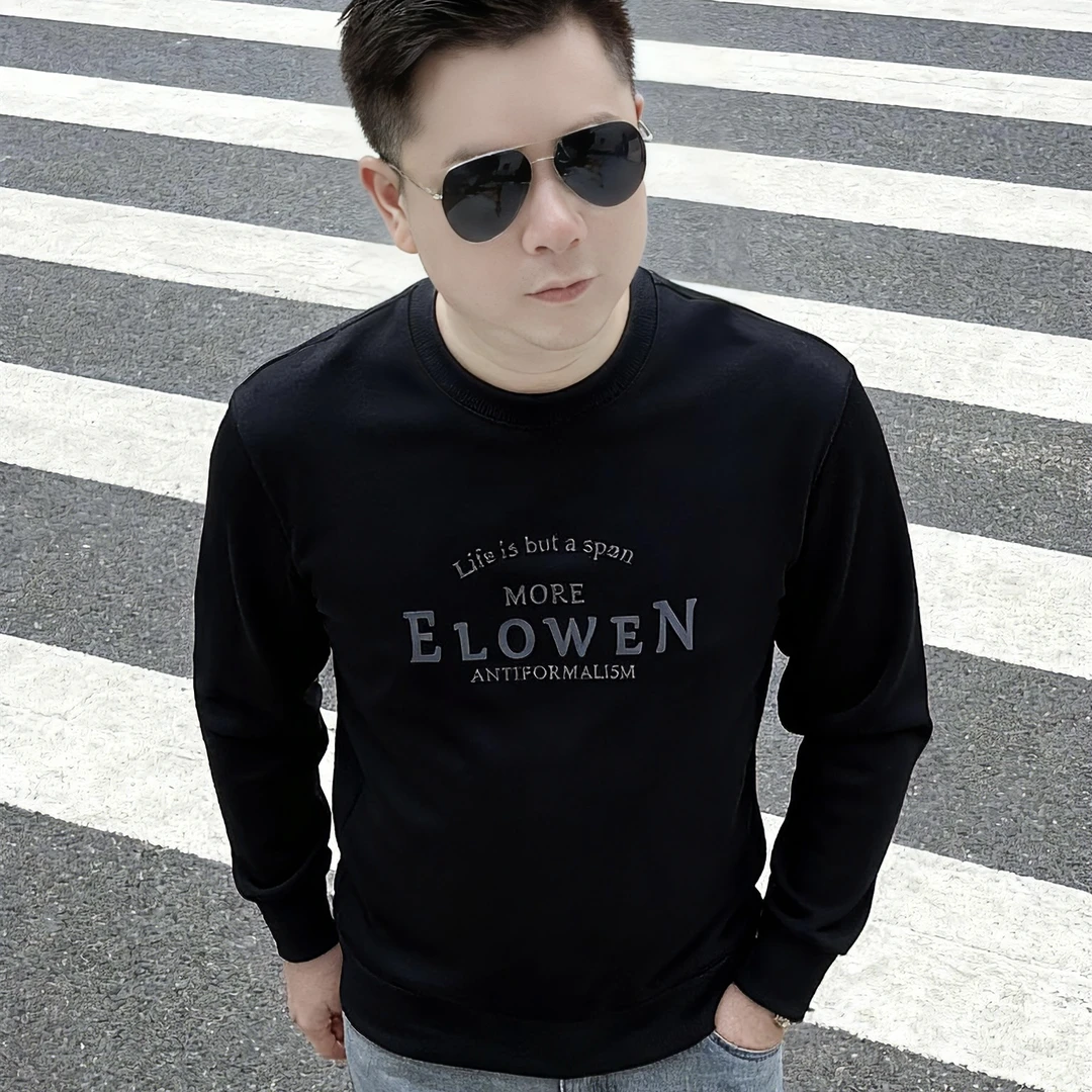 男士打底衫字母长袖常规款秋冬男套头款卫衣圆领休闲潮流套头8283