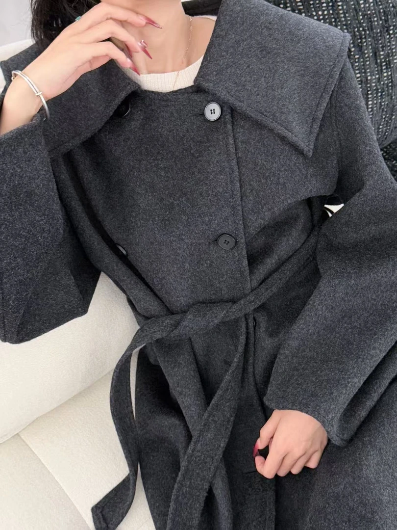 【都序雅裁】2025秋冬新款爆款海军领设计感气质双面毛呢大衣