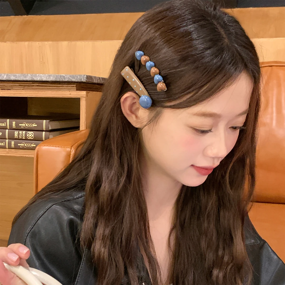 高质版海盐蓝咖撞色爱心发夹刘海夹百搭气质碎发夹子头饰侧边夹