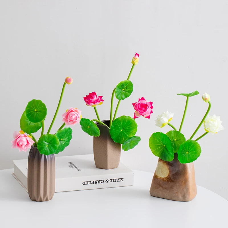 宿雨荷花仿真花假花绢花干花花束花瓶套餐客厅桌面玄关插花摆件