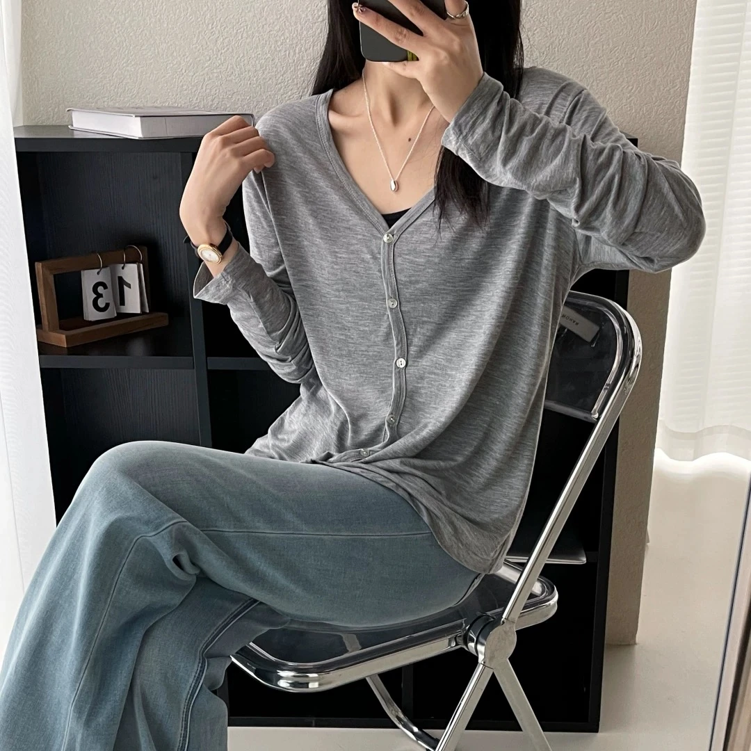 『朱小姐』“许你清风”醋酸开衫小个子打底显瘦针织衫  F711