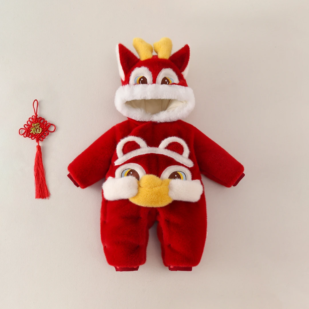 新生儿拜年冬装25新款宝宝中国风连体衣服冬季加厚满月百天哈衣