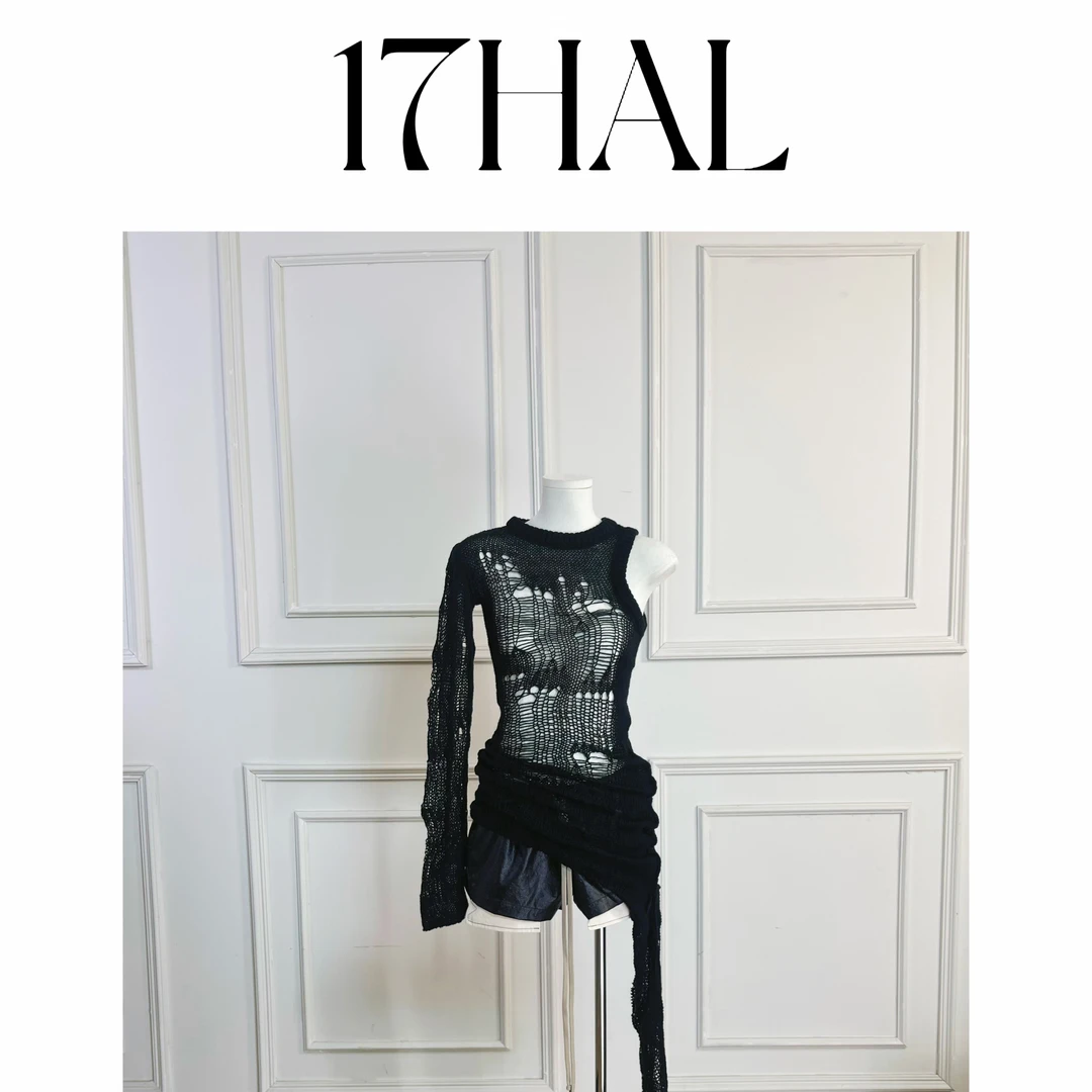 17HAL【暗黑先锋】RO风镂空蜘蛛网马海毛针织套头双层毛衣衫 2154