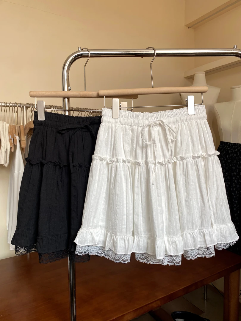 妮妮家丨甜美蕾丝拼接蛋糕裙2025新款法式松紧腰木耳边A字短裙女