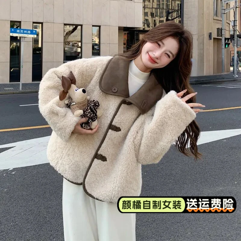 两面穿羊羔毛皮毛一体外套女2025冬季新款氛围感复古慵懒风厚棉衣