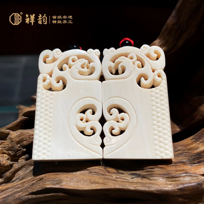 龙凤对牌非遗猛犸牙雕高档典雅结婚纪念祥韵原创好礼吊坠