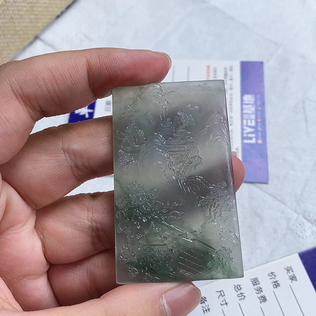 未镶嵌定制翡翠博*山水 毛货无鉴赏期