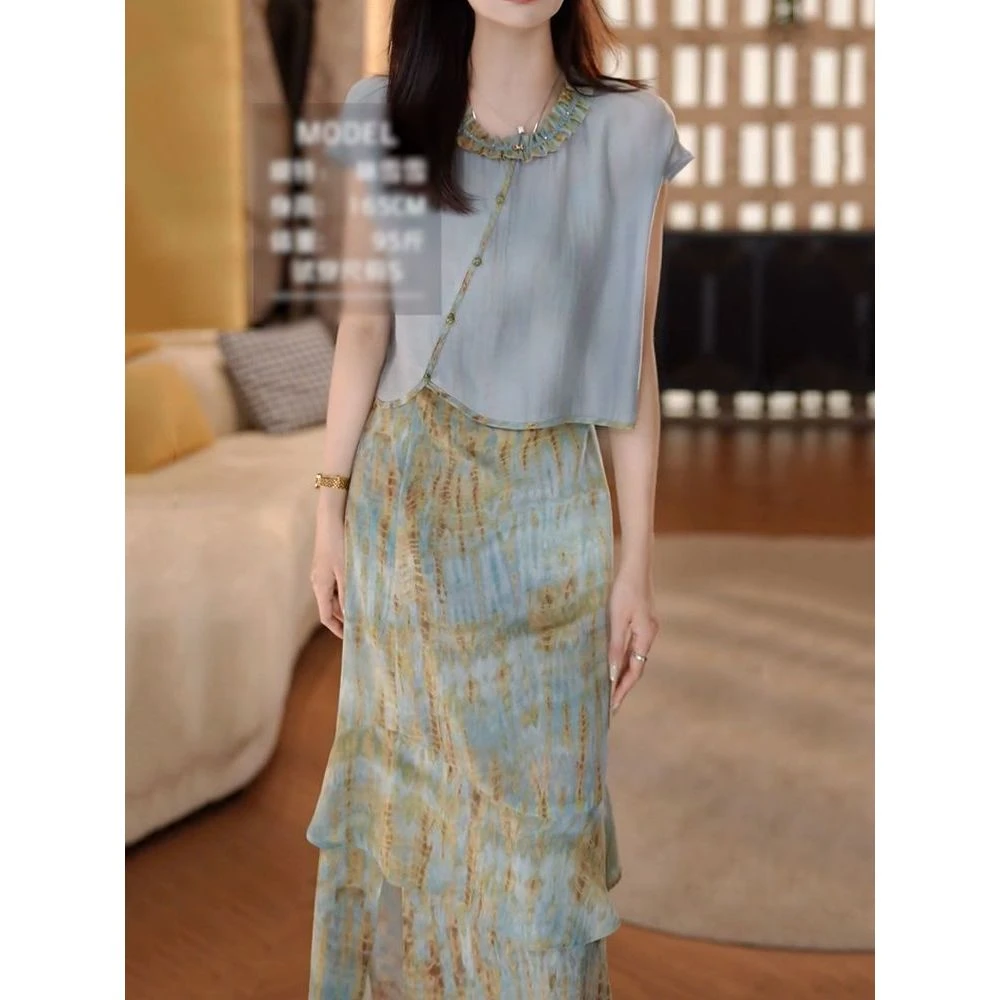 时尚洋气韩系名媛套装女2025夏季新款好看减龄后妈裙夏季新款