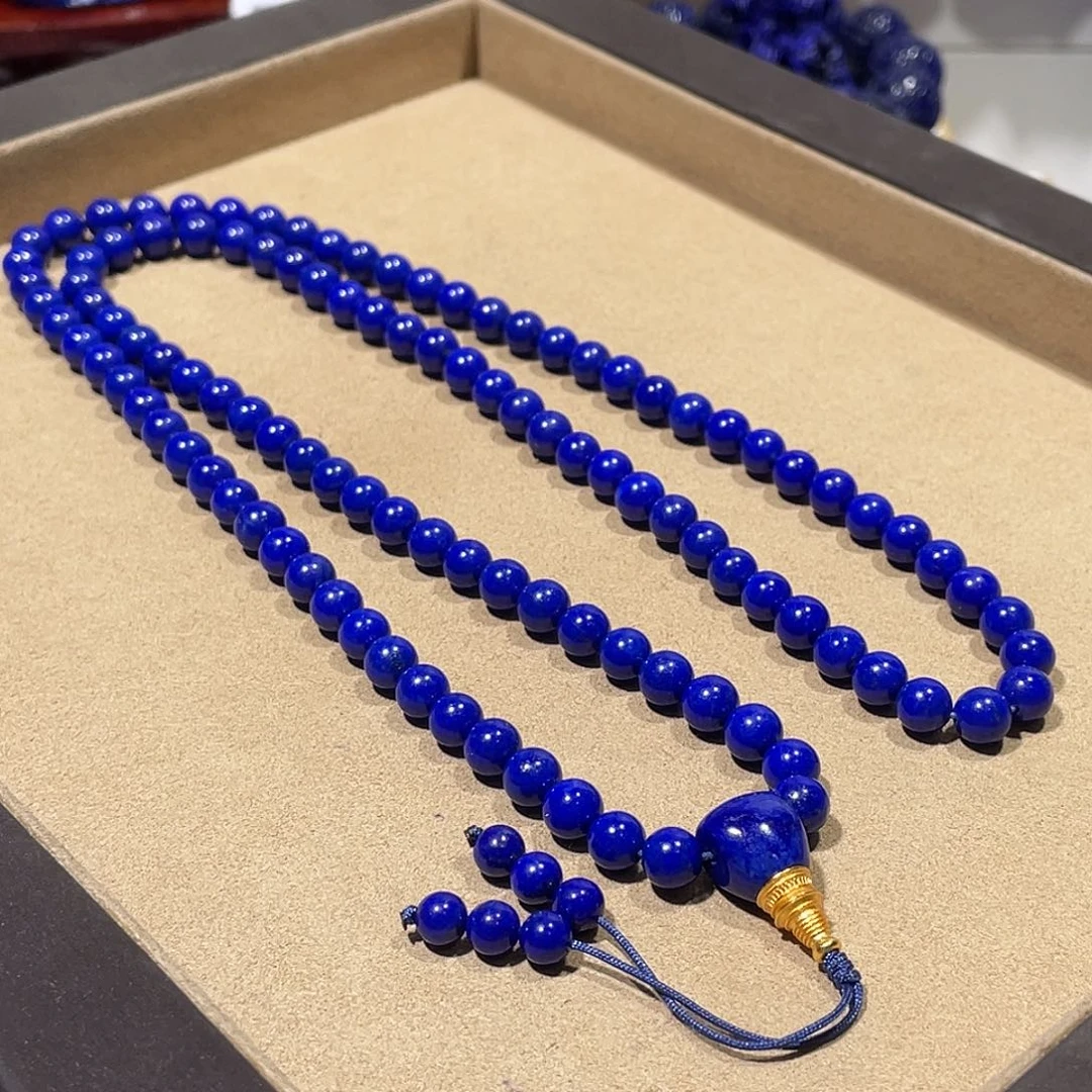 青金石银S925镀金镶嵌精品佛珠108颗7.5mm