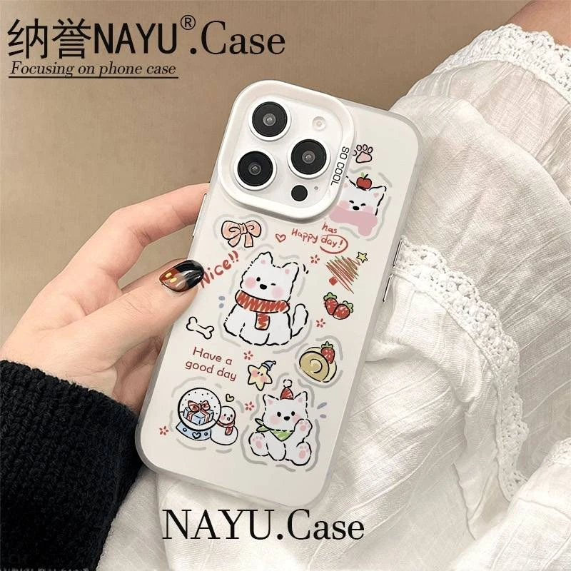 草莓雪人围巾小狗彩银壳适用于iPhone苹果16手机壳iPhone华为oppo