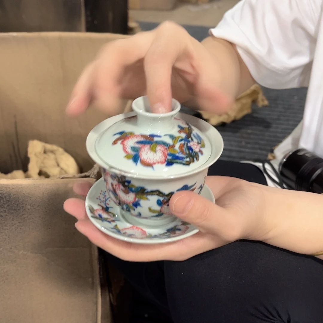摆件//////景德镇陶瓷盖碗。绿。