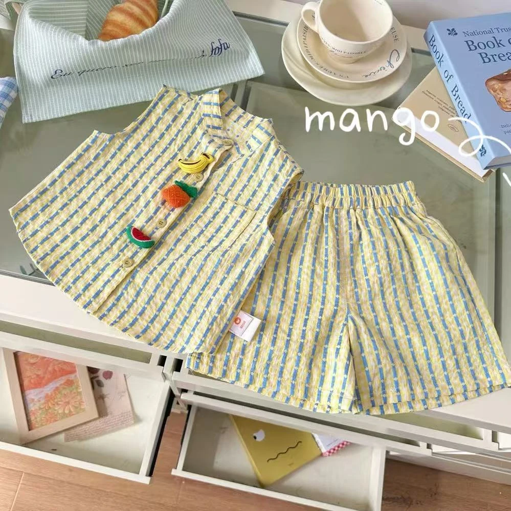 新款卡通夏季儿童背心短裤套装