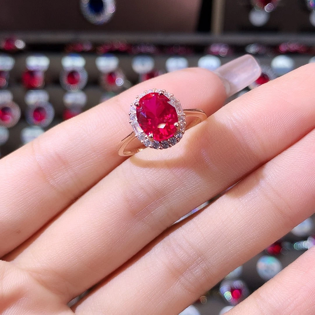 银S925镶嵌戒指红宝石玫瑰金79