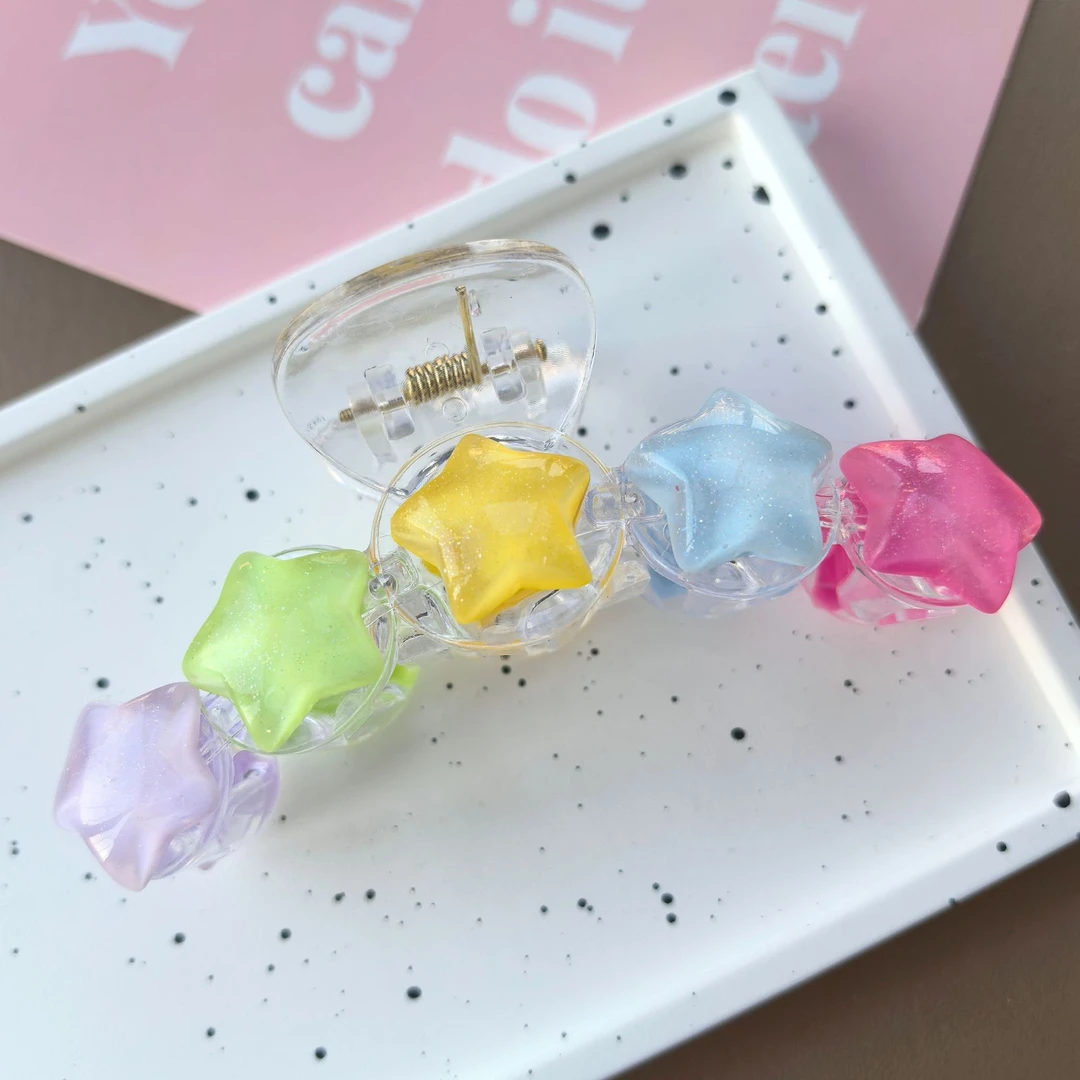 韩版可爱星星大号抓夹透明五角星糖果色发抓小清新甜美透色发饰