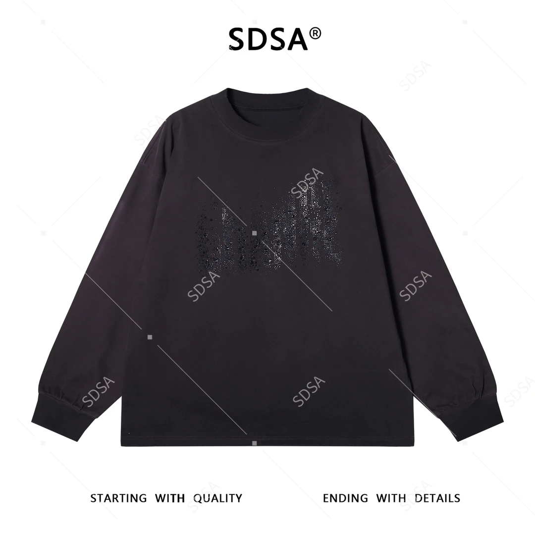 SDSA男士秋冬新款痞帅男装美式胸前烫钻圆领卫衣宽松重工时尚上衣