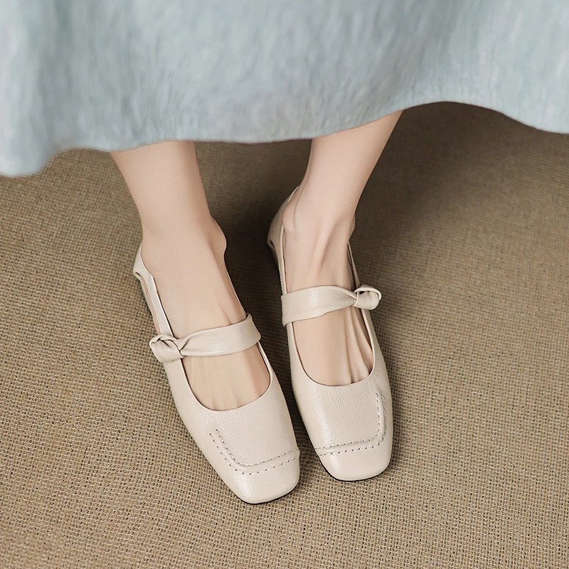2cm/时尚简约真皮百搭通勤单鞋法式复古气质优雅女鞋子