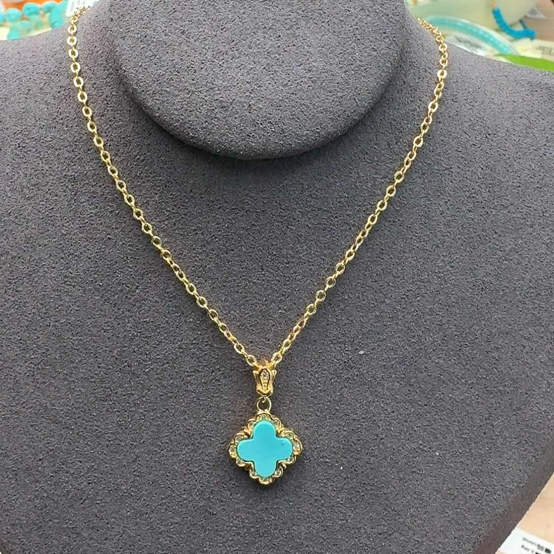 绿松石未镶嵌四叶草项链