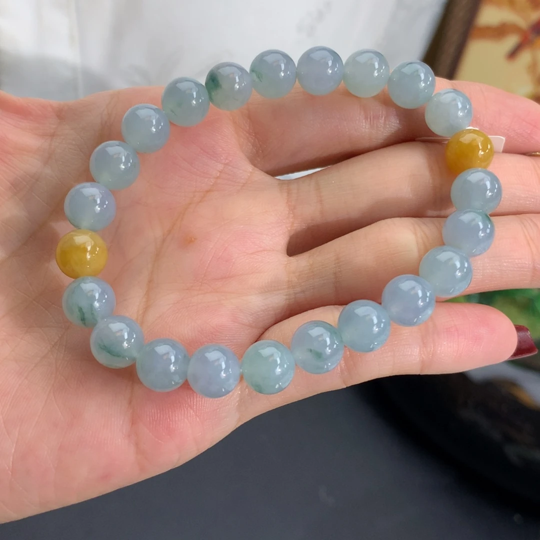 翡翠未镶嵌手串卡8胶润蓝飘花手串