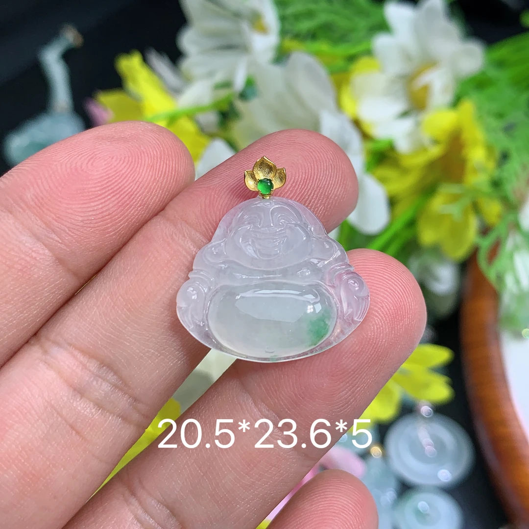 缅甸天然翡翠冰润飘花佛公刘挂件气质百搭时尚清新精雕玉石