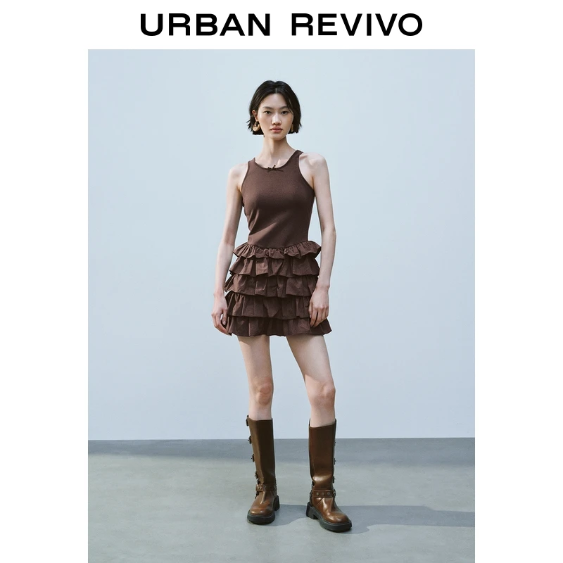 UR2025夏季新款女装休闲叠层荷叶边吊带连衣裙UYY750084